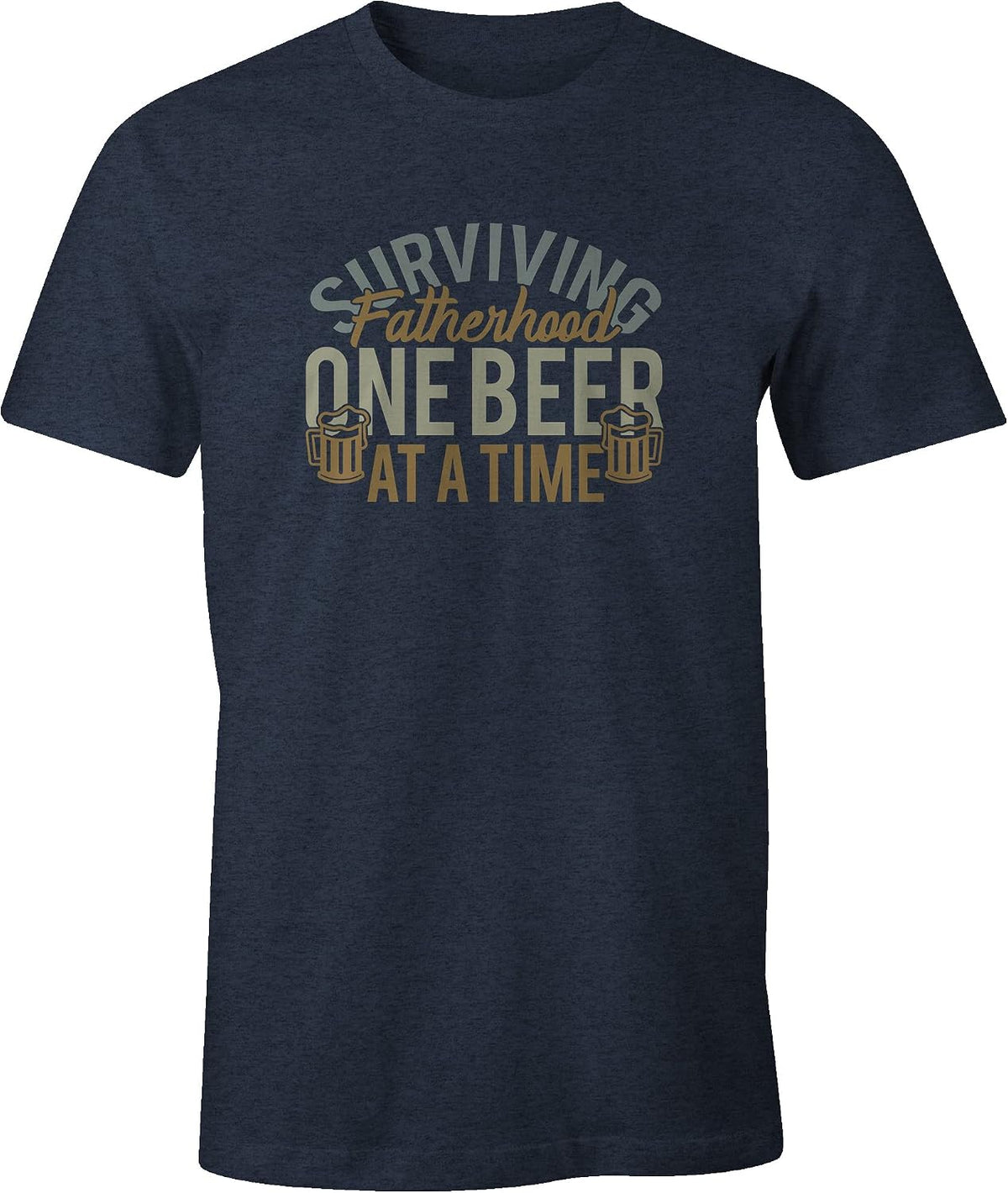 Ink Trendz Surviving Fatherhood One Beer at a Time T-Shirt, Funny Gifts for Dad, Fathers Day Husband Mens T-Shirt - Heather