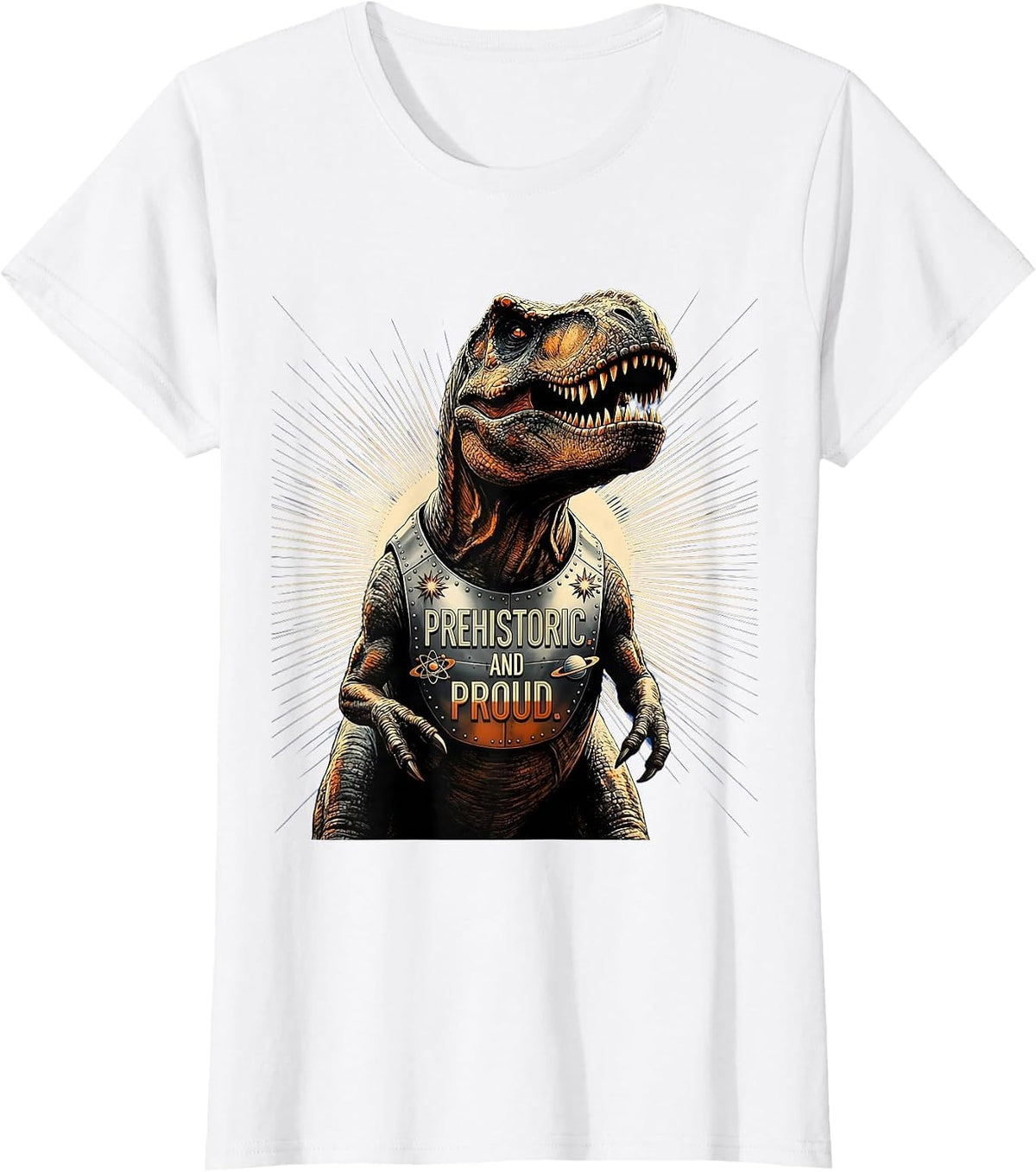 Prehistoric and Proud Dinosaur Graphic Design T-Shirt - White