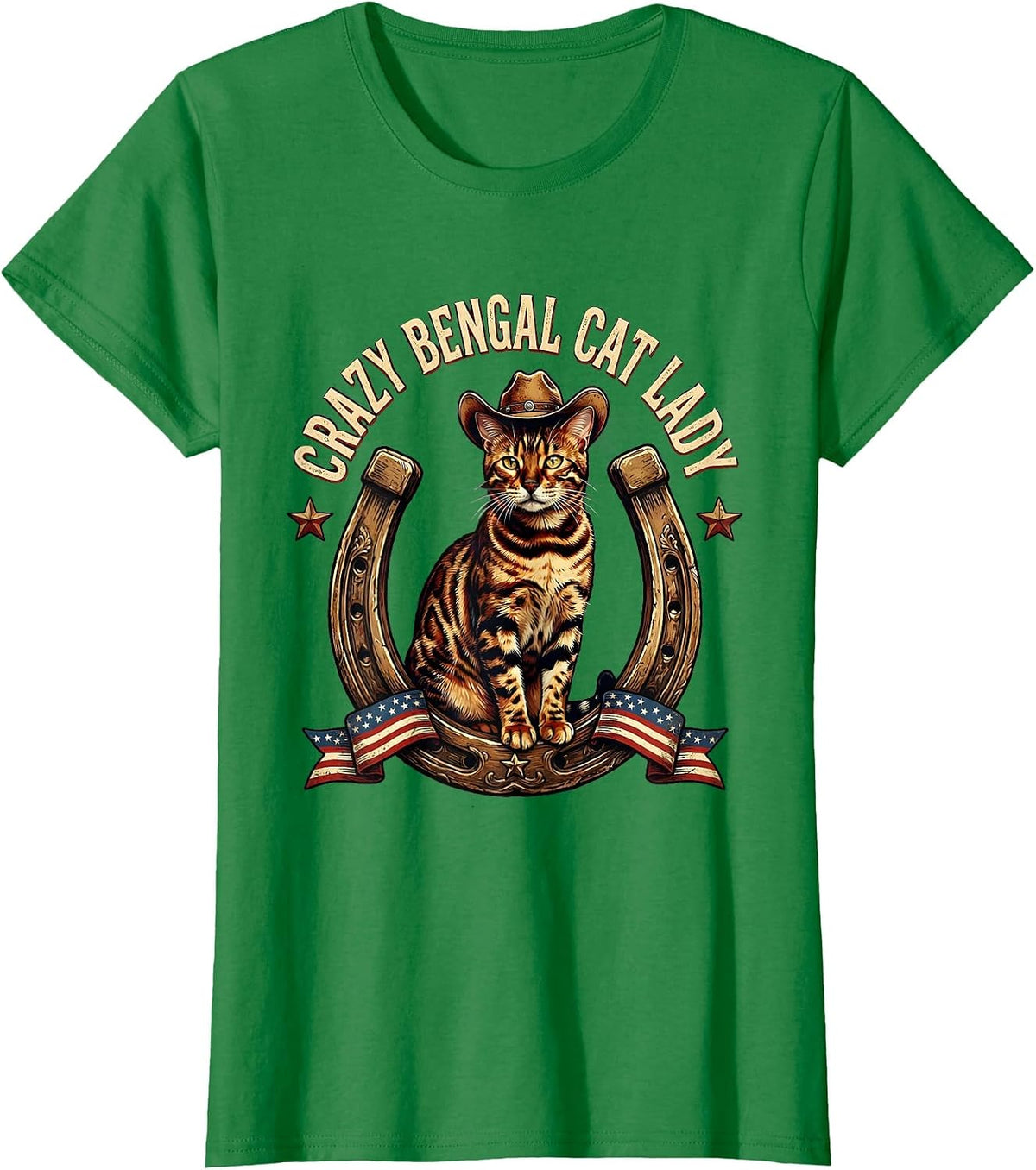 Women's Crazy Bengal Cat Lady Cat Lover Design T-Shirt - Kelly Green