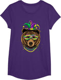 Bear Animal Lover Cute Mardi Gras Carnival Jester T-Shirt, Girls, Purple, X-Small - As Pictured