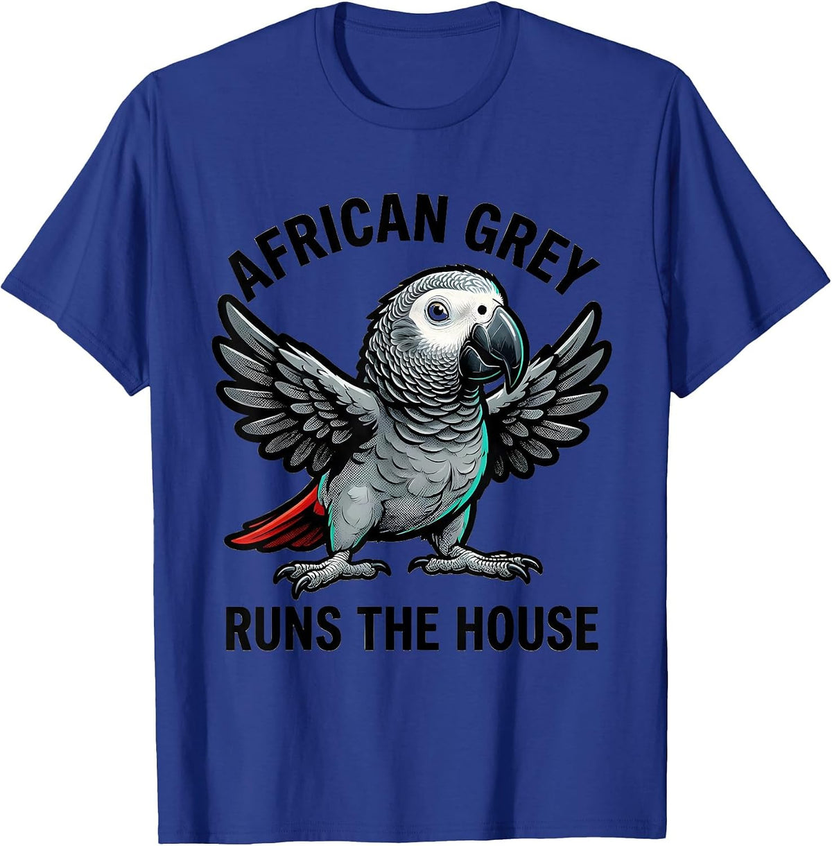 African Grey Runs The House Retro Cartoon Pet Bird Lover T-Shirt - Royal Blue