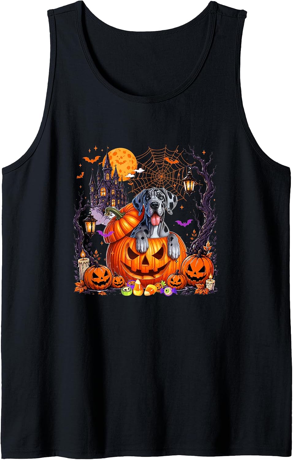 Great Dane Inside Horror Carved Pumpkins Halloween Owner Tank Top - As Pictured