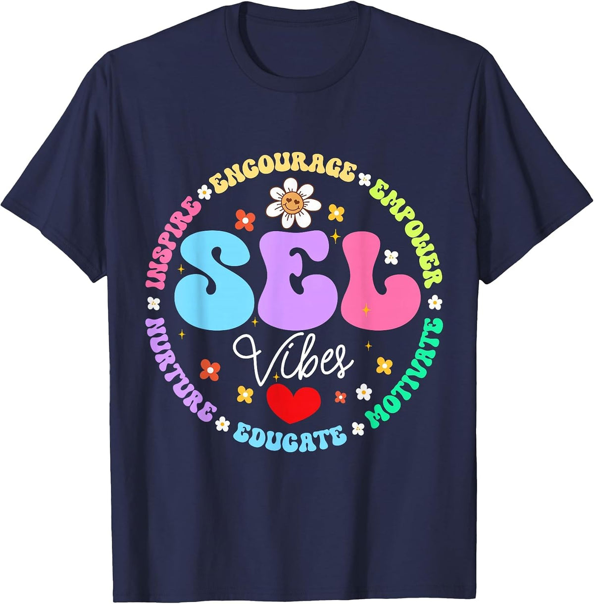 Groovy Social Emotional Learning Teacher SEL Vibes T-Shirt - Navy Blue