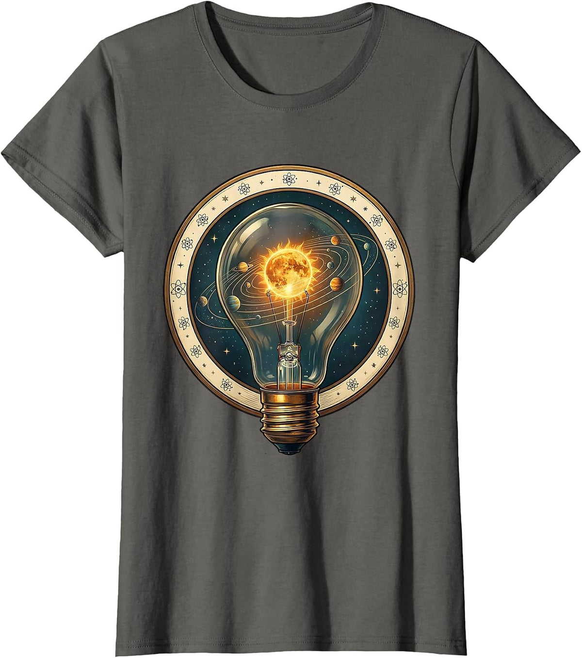 Women's Science Teacher Solar System Light Bulb Design T-Shirt - Asphalt Grey