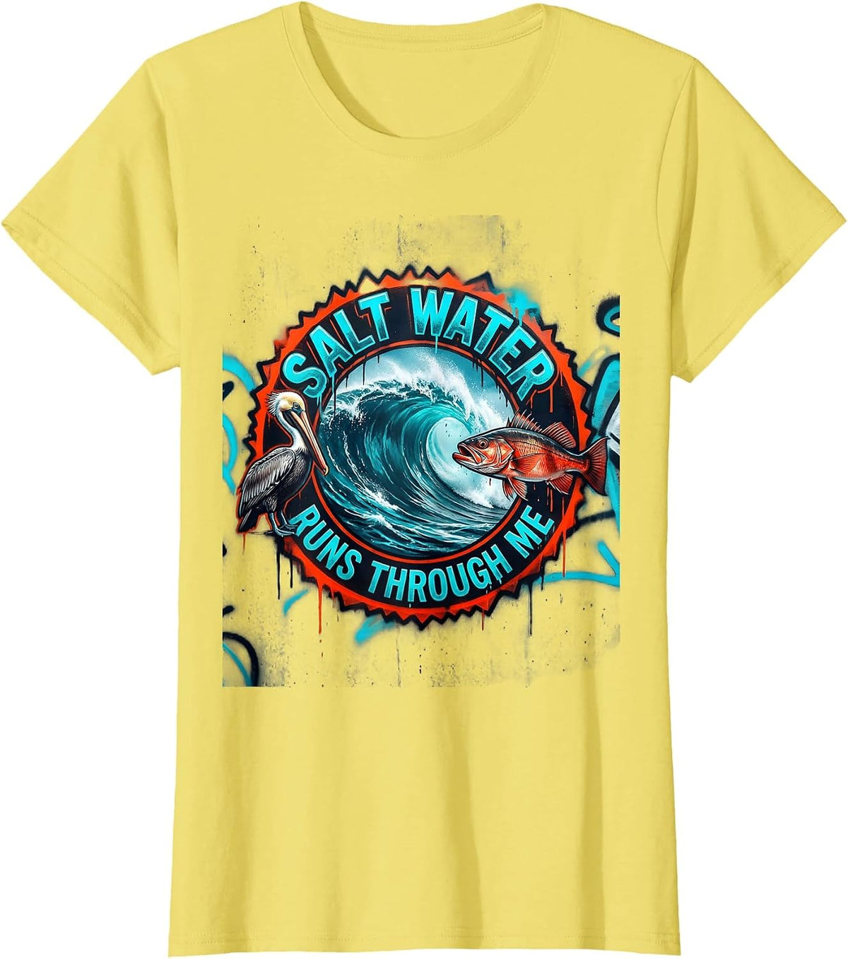 Salt Water Runs Through Me Gulf of Mexico Design T-Shirt - Lemon Yellow