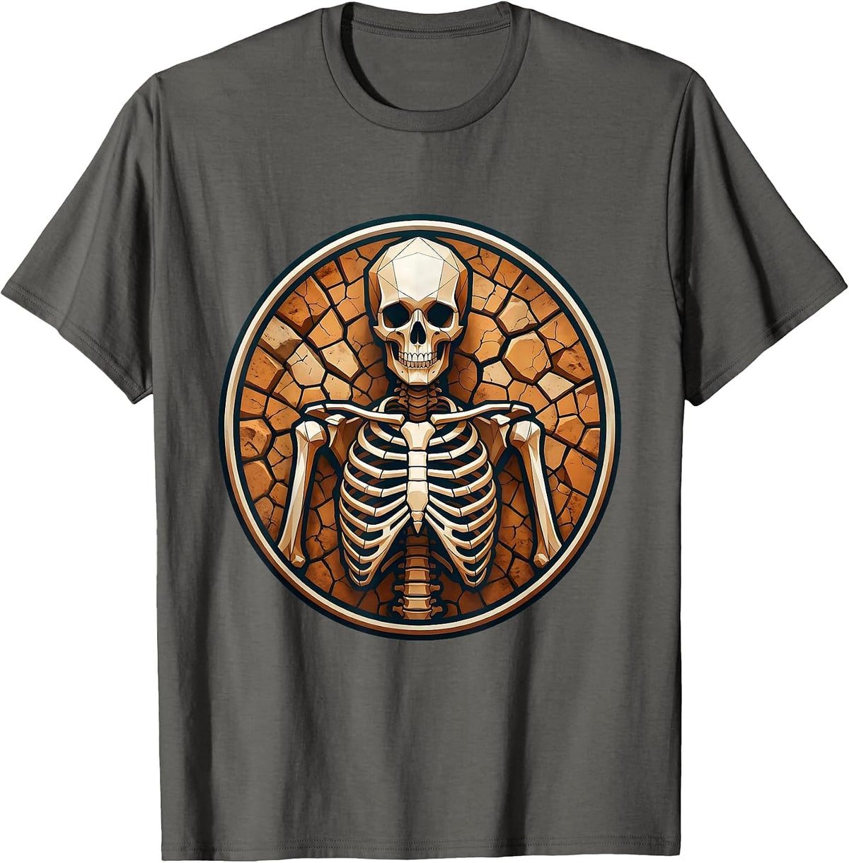 Alien Skeleton Fossil Desert Rock Graphic T-Shirt - Asphalt Grey