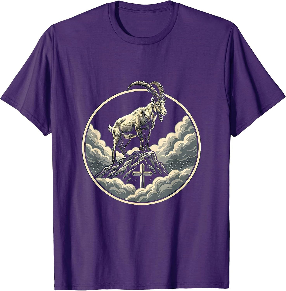 Men's Mountain Goat Storm Peak Graphic Design T-Shirt - Purple