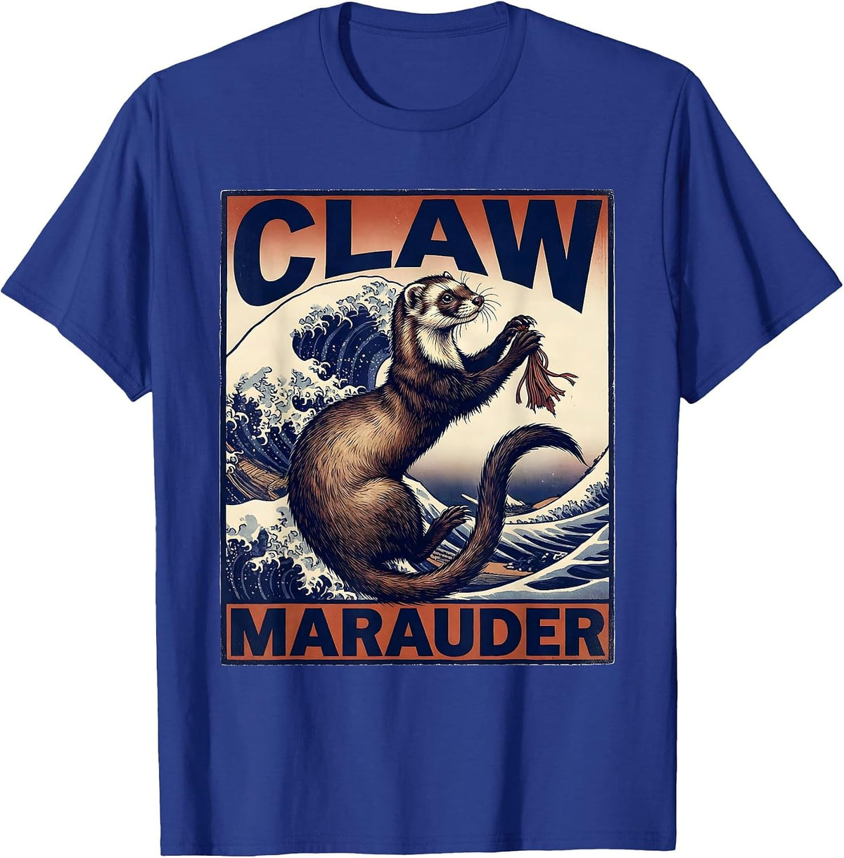 Claw Marauder Ukiyo-e Ferret Lover Gift T-Shirt - Royal Blue