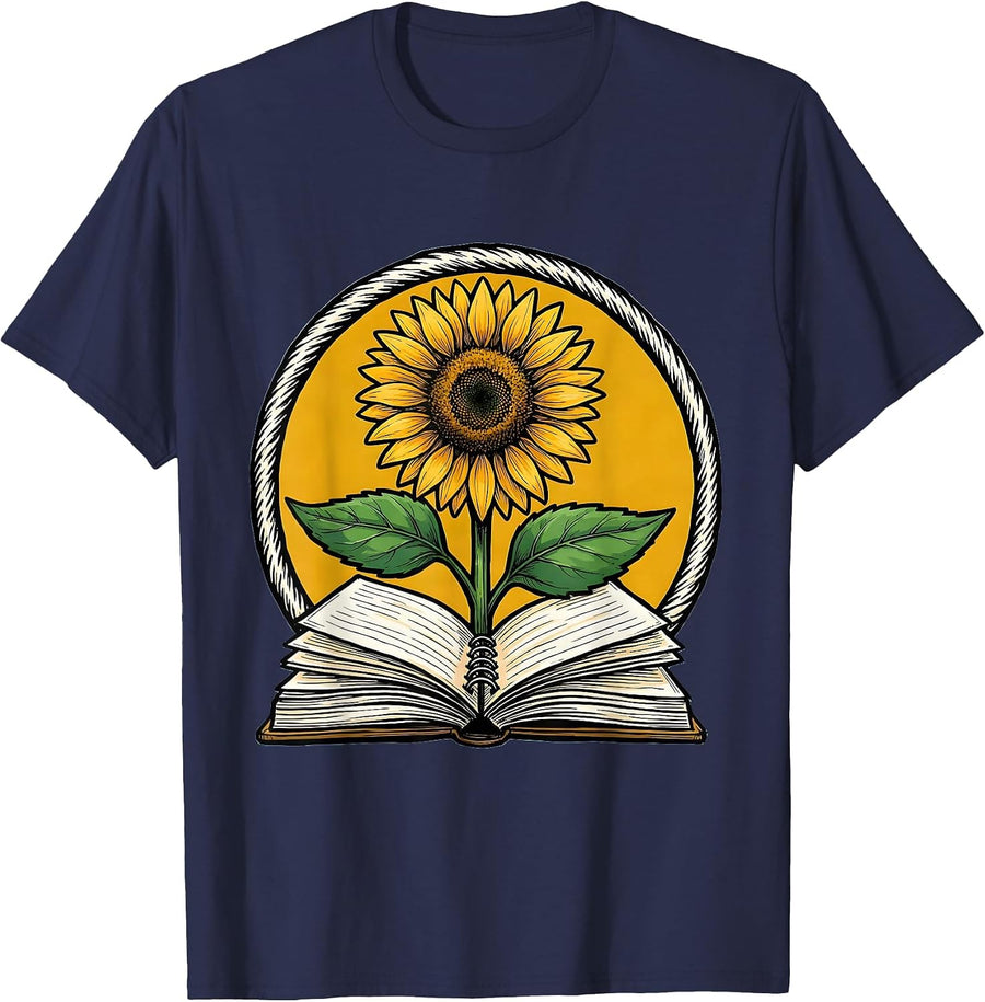 Second Grade Teacher Sunflower Notebook Design T-Shirt - Navy Blue