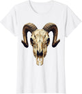 Women's Demonic Goat Skull Curved Horns Horror Illustration T-Shirt - White