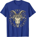 Capricorn Goat Skull Floral Crown Zodiac T-Shirt - Royal Blue