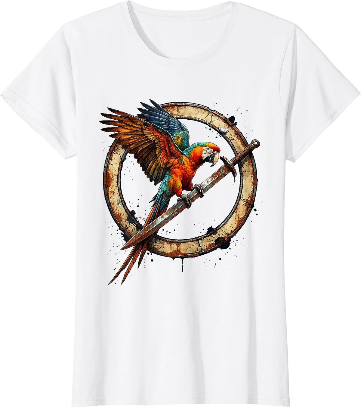 Women's Parrot on a Rusty Cutlass Pirate Graphic T-Shirt - White