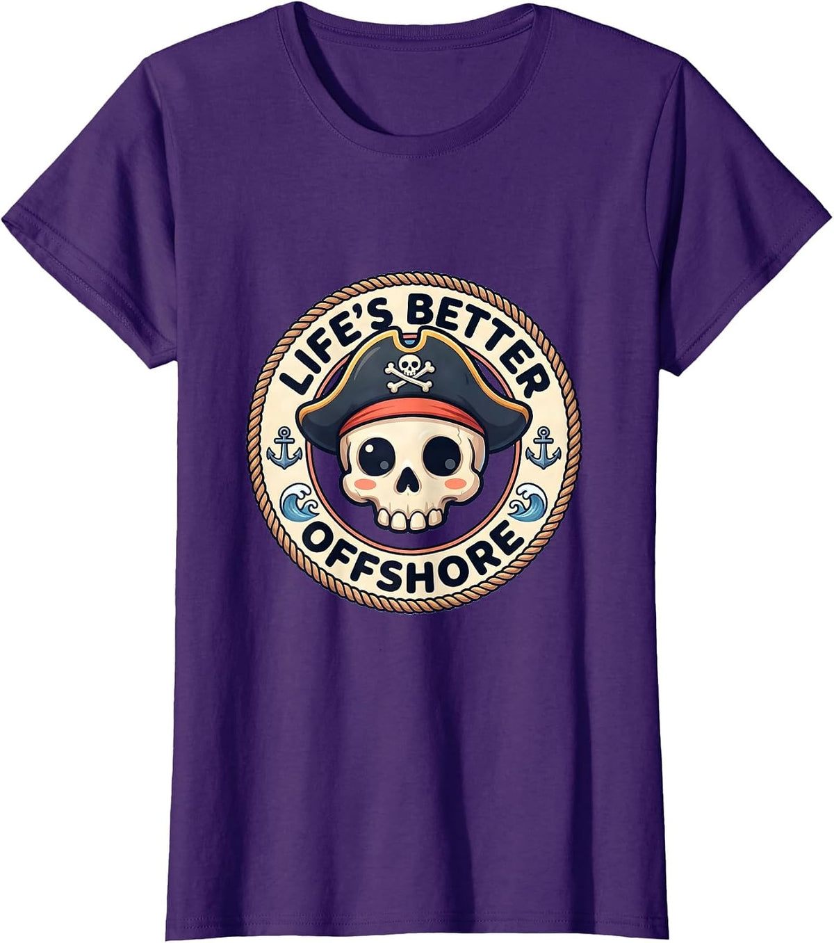 Women's Life's Better Offshore Pirate Adventure Design T-Shirt - Purple