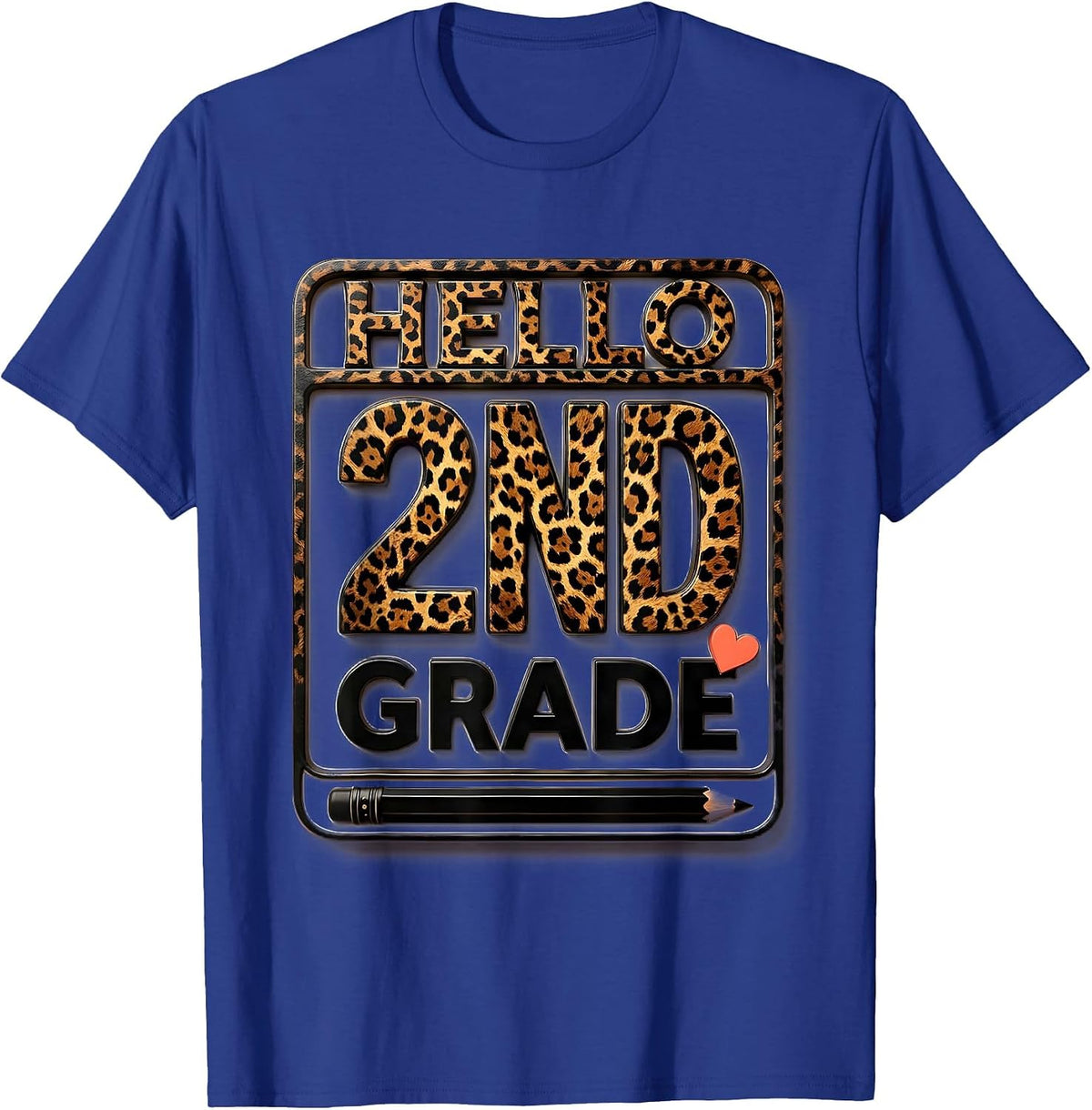 Hello 2nd Grade Leopard Print Kids Girl Teacher Back T-Shirt - Royal Blue