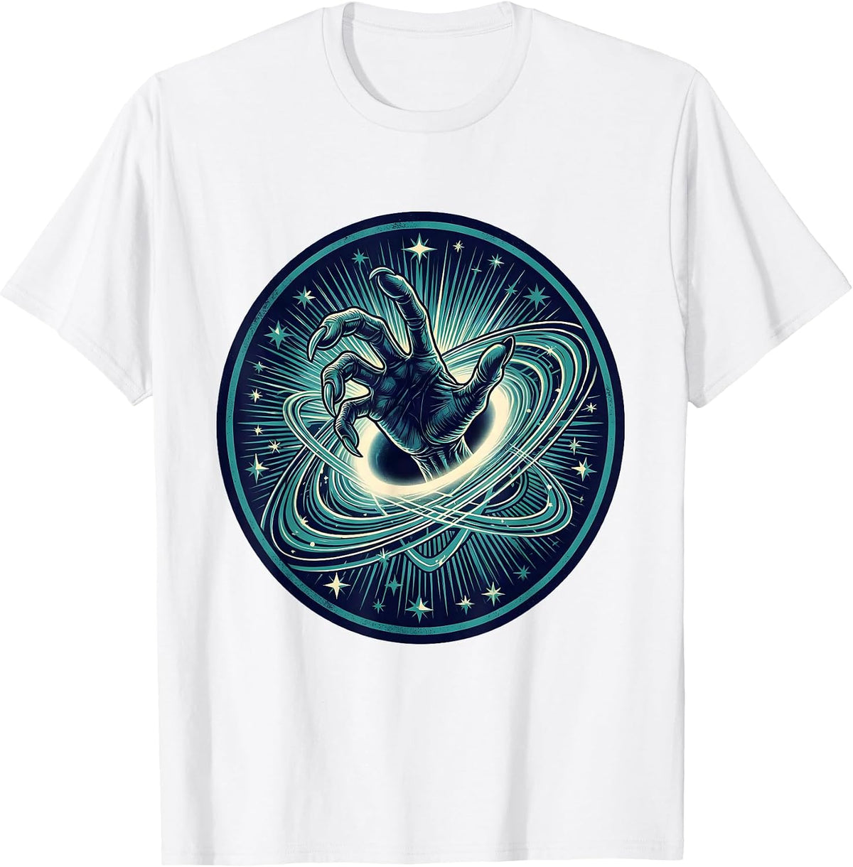Men's Alien Hand Reaching Through Starry Portal T-Shirt - White