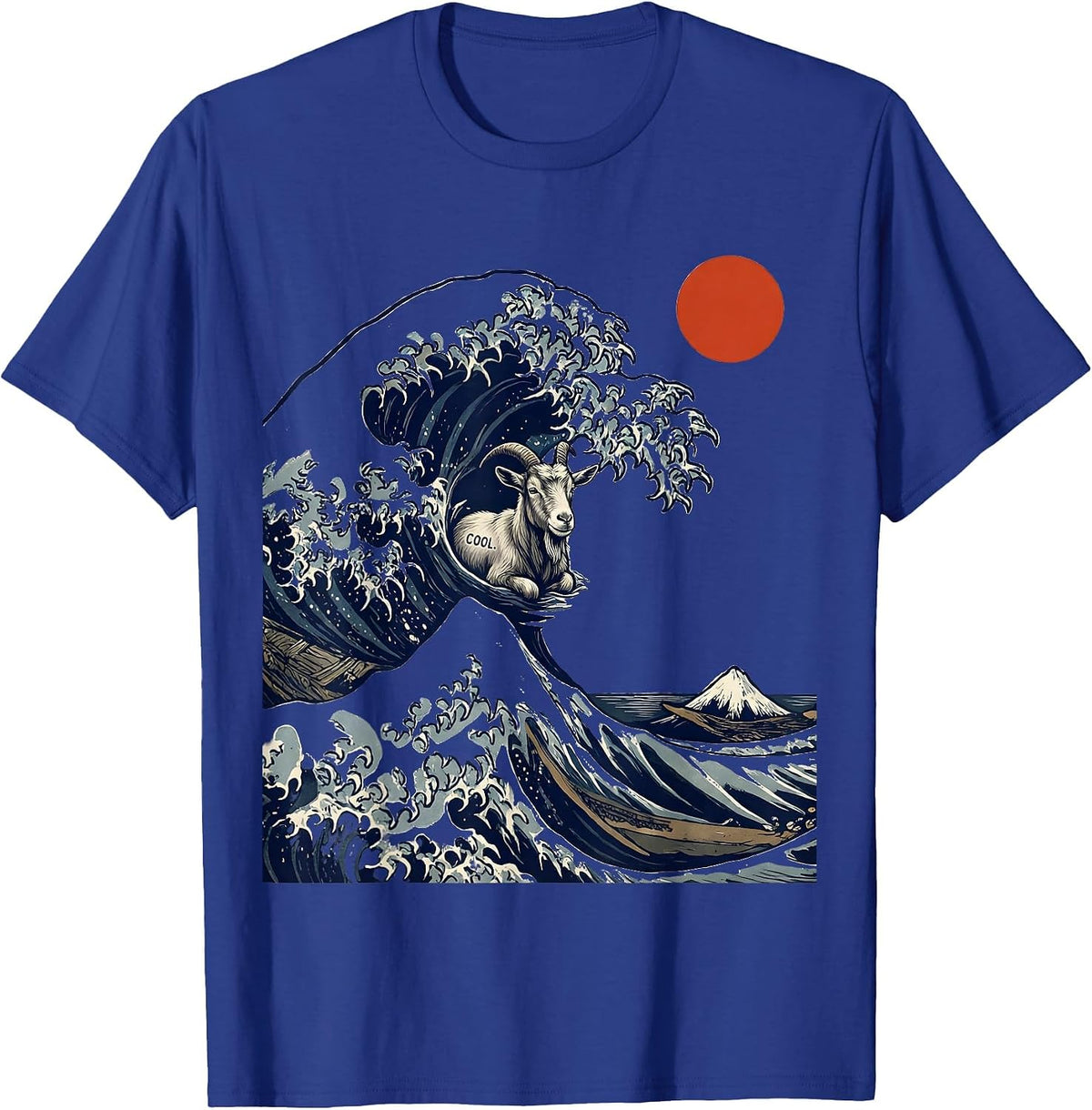 Men's Cool Linocut Great Wave Kanagawa Animal Parody Funny T-Shirt - Royal Blue