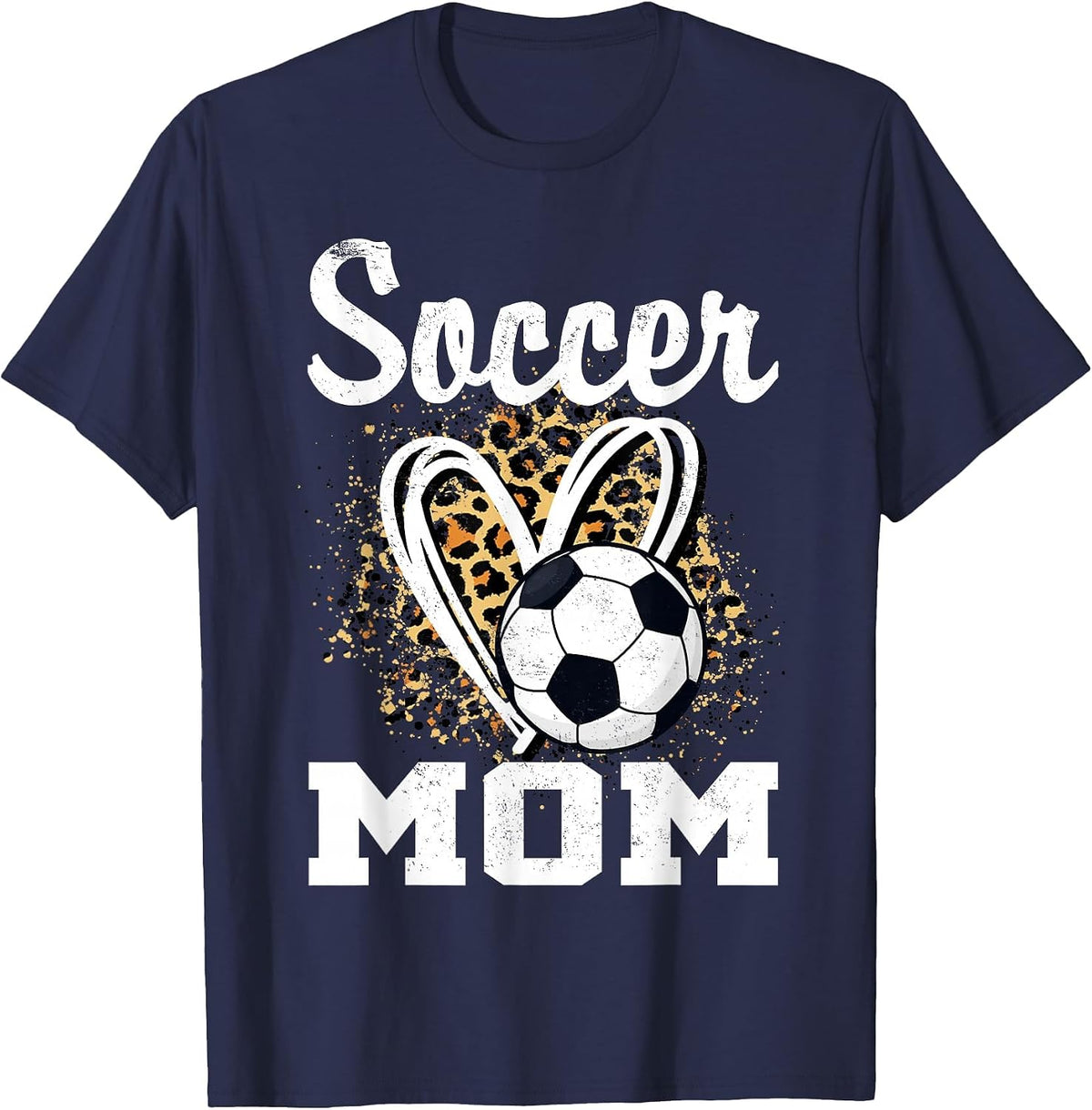 Soccer Mom Leopard Heart T-Shirt - Navy Blue