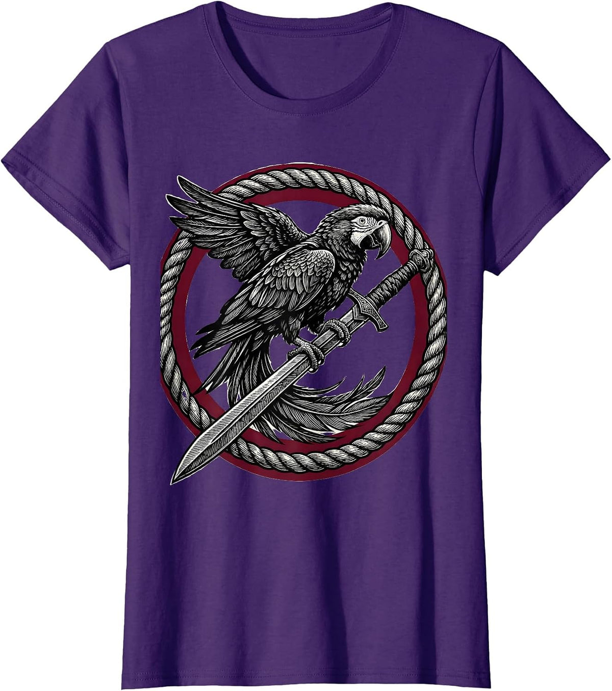 Women's Pirate Parrot Perched on Sword Graphic T-Shirt - Purple