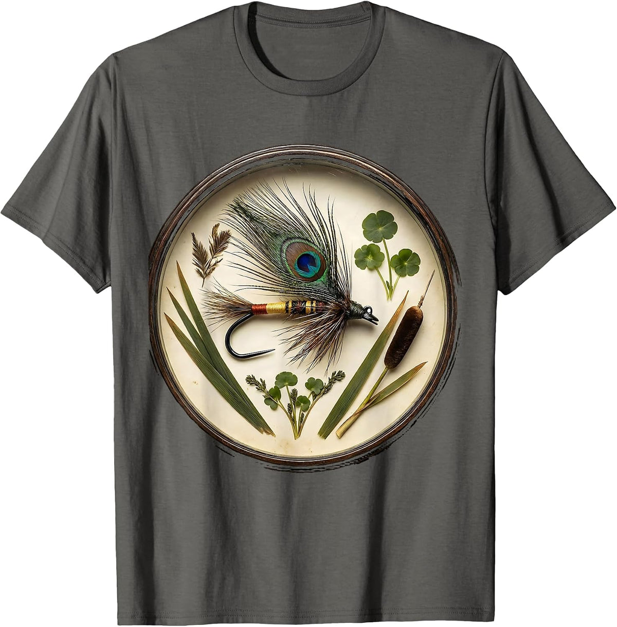 Wading Angler in River Current Fishing Graphic T-Shirt - Asphalt Grey