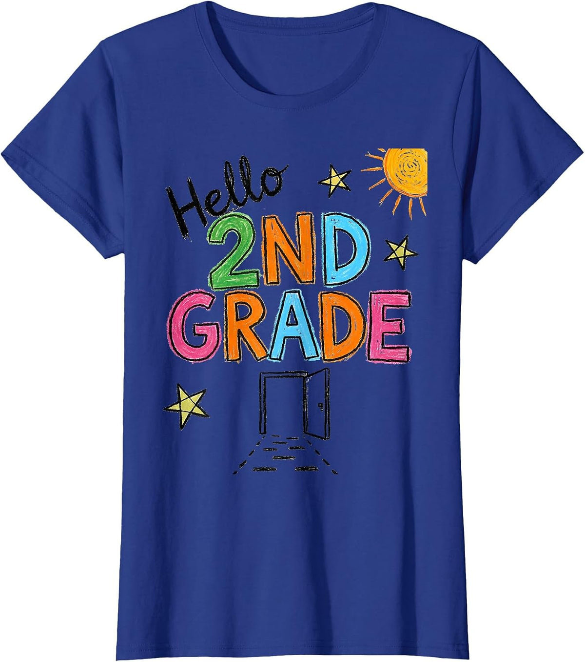 Women's Hello 2nd Grade Naive Kidcore Back to School Teacher Student T-Shirt - Royal Blue