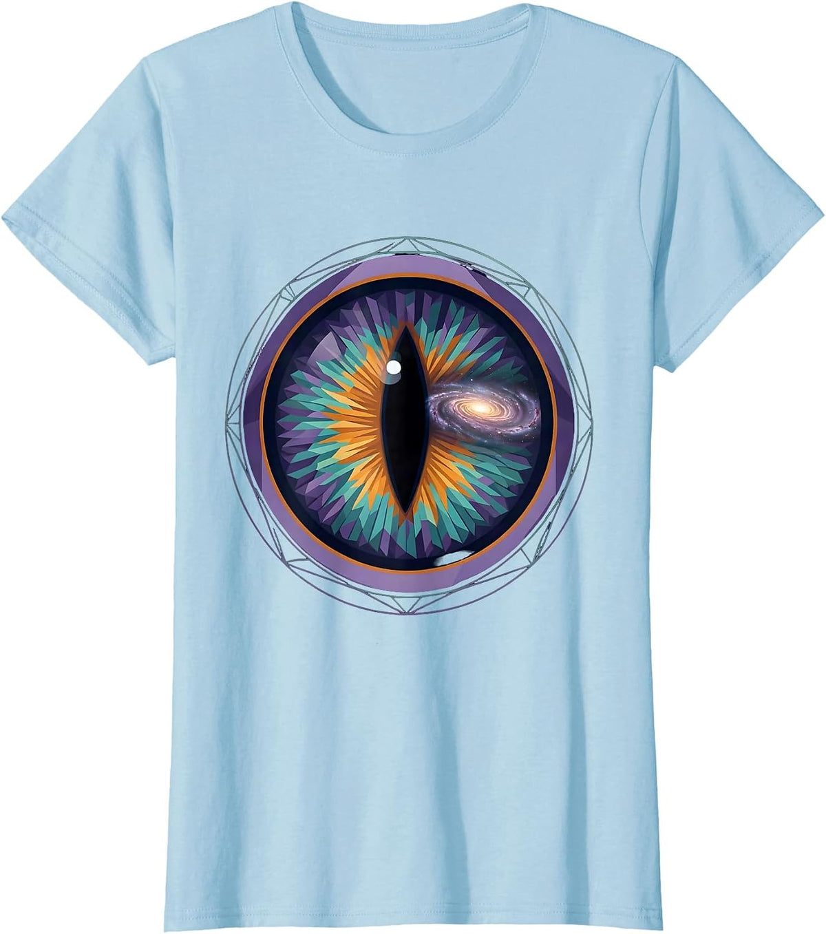 Women's Cat Eye Galaxy Reflection Cosmic Universe Art T-Shirt - Baby Blue