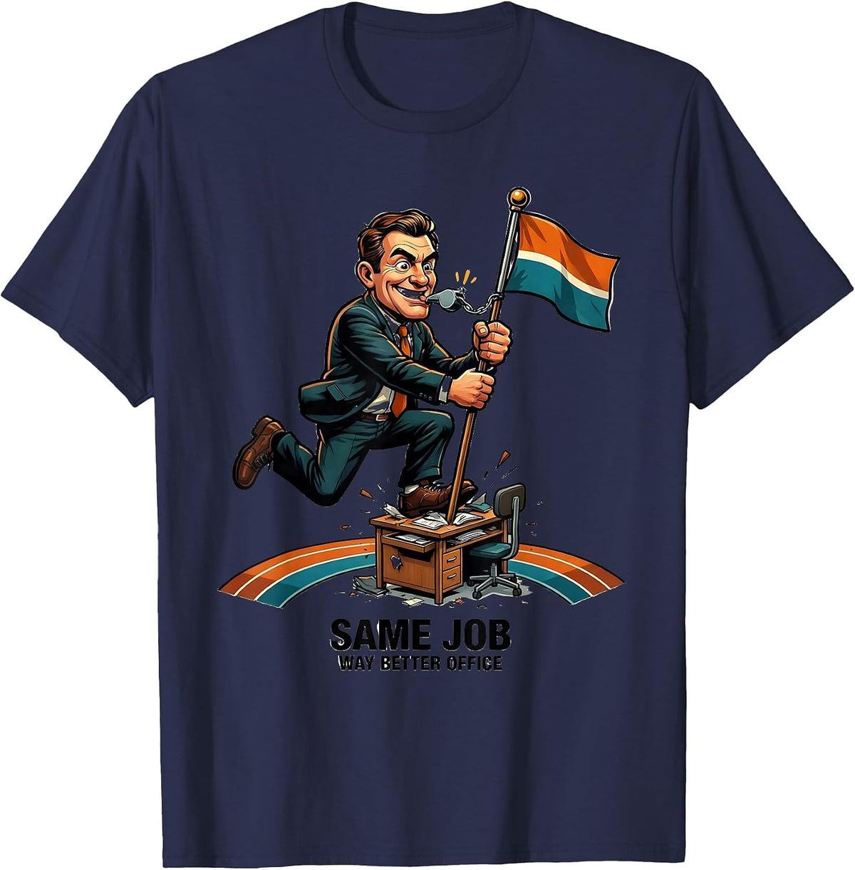 Men's Same Job, Way Better Office Funny PE Teacher Gym Coach Back T-Shirt - Navy Blue