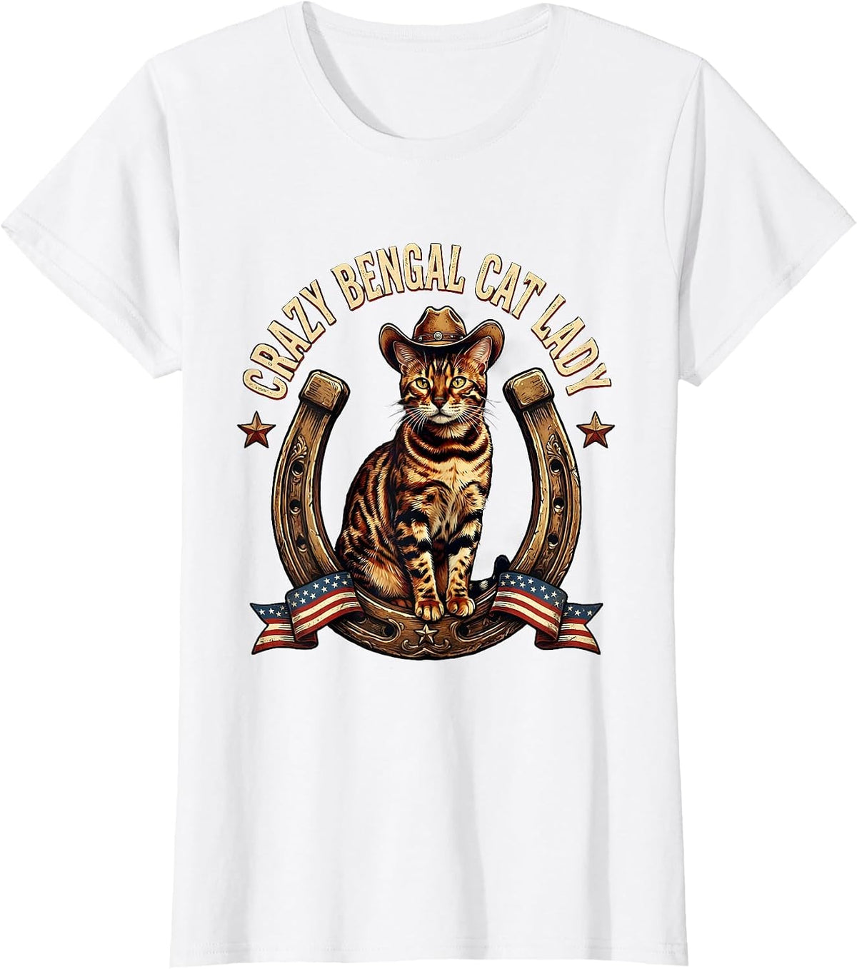Women's Crazy Bengal Cat Lady Cat Lover Design T-Shirt - White