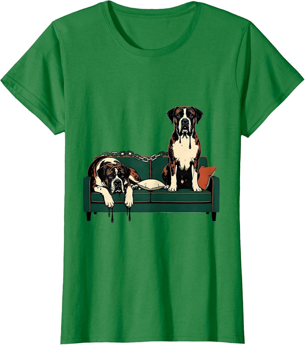 Women's Great Dane Drool Sprawled Jowls Dog Lover Humor T-Shirt - Kelly Green