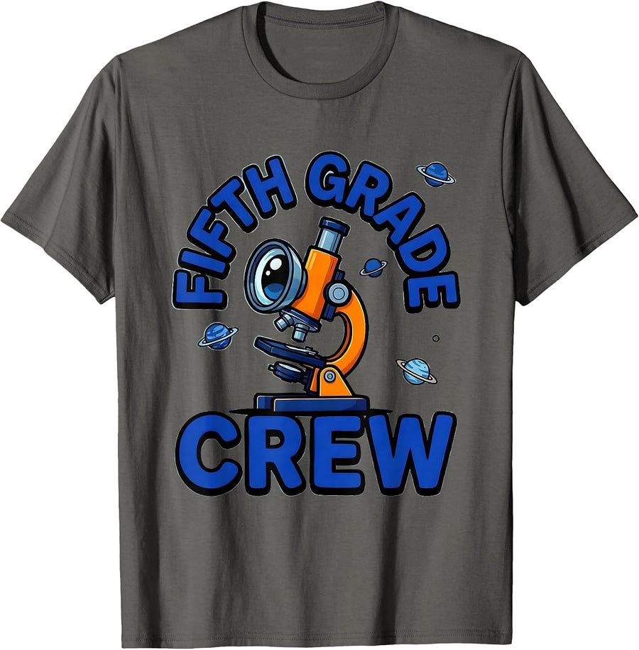Fifth Grade Crew Cartoon Teacher Humor Grade-Level Pride T-Shirt - Asphalt Grey