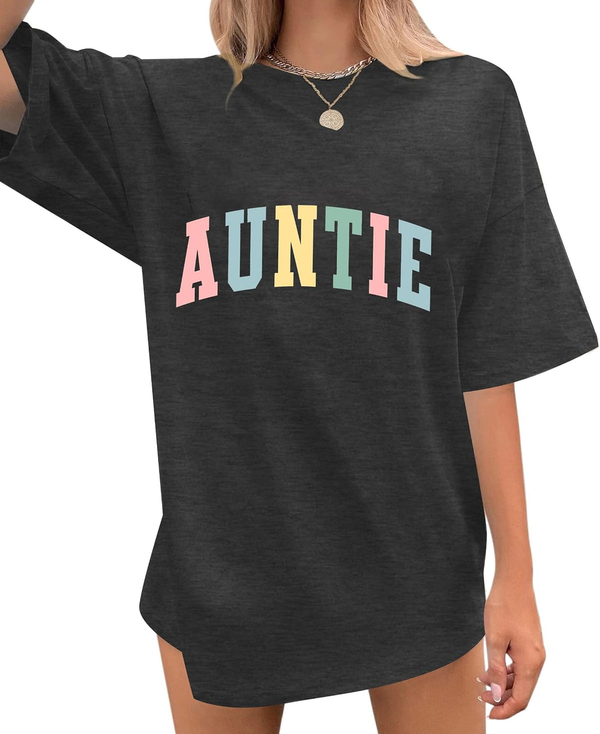 Aunt Shirts Women Cute Auntie Tshirt Loose Oversized Funny Casual Tee Graphic Short Sleeve Aunt Life T Shirt Tops - Dark
