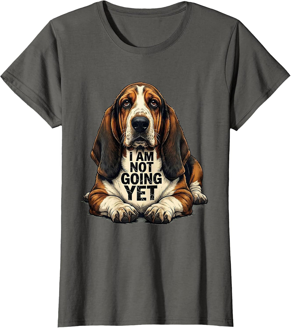 Women's I Am Not Going Yet Distressed Basset Hound Funny Dog Lover T-Shirt - Asphalt Grey