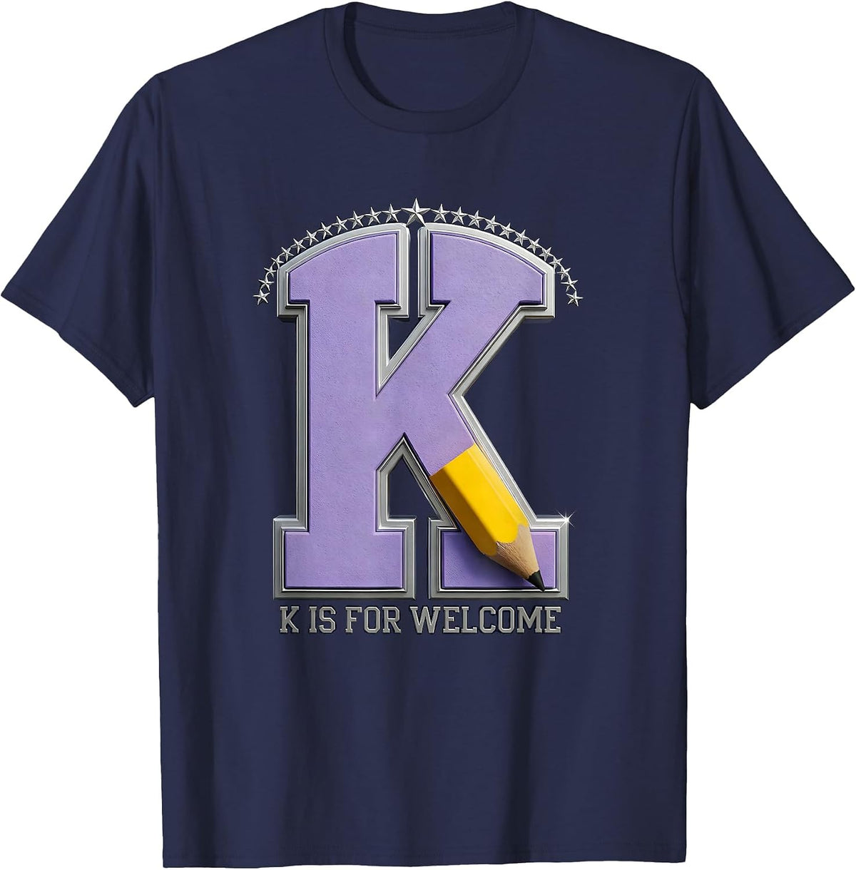 K Is For Welcome Retro Kindergarten Teacher Back to School T-Shirt - Navy Blue