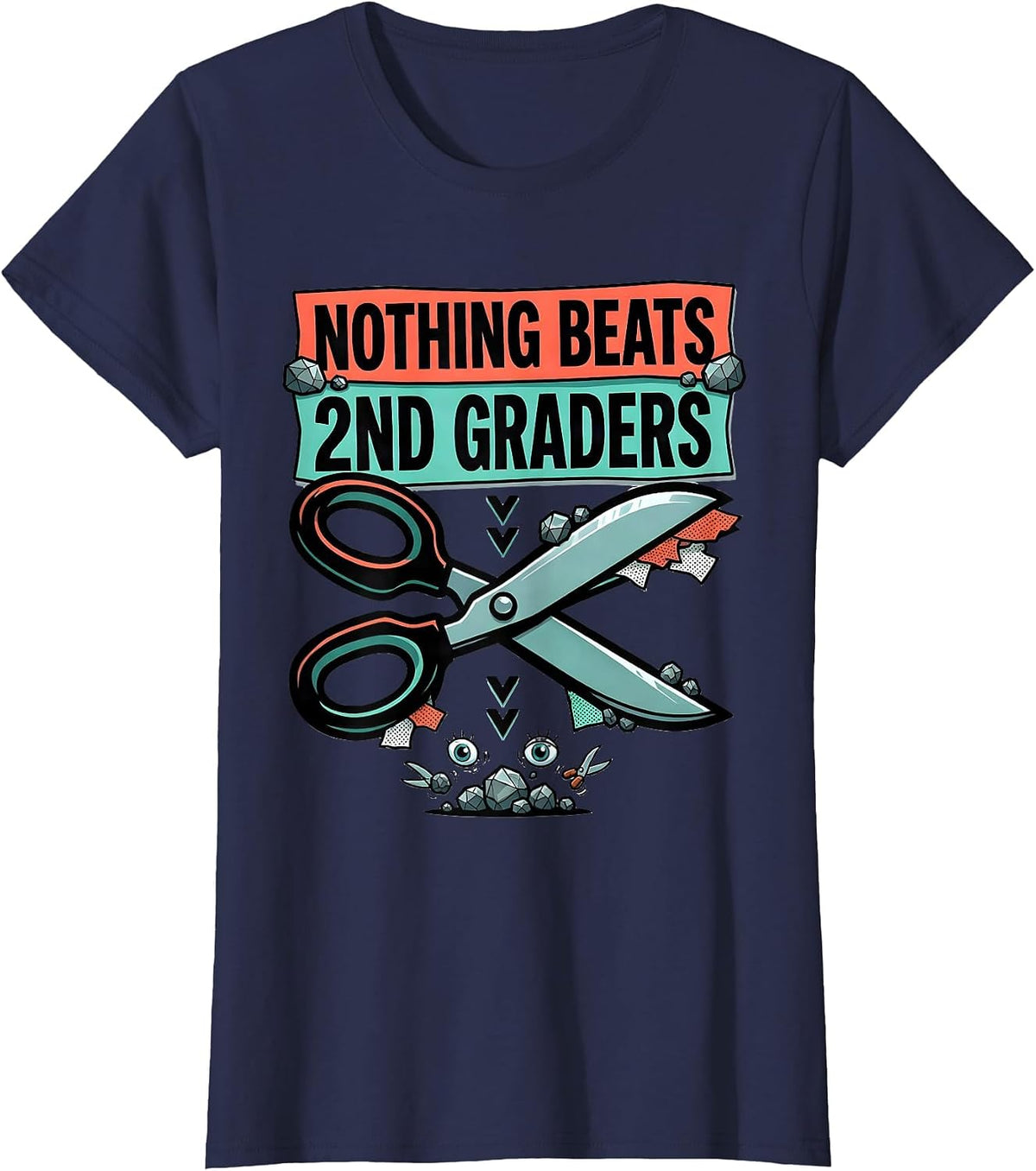 Women's Nothing Beats 2nd Graders Funny Back To School Kids Teachers T-Shirt - Navy Blue