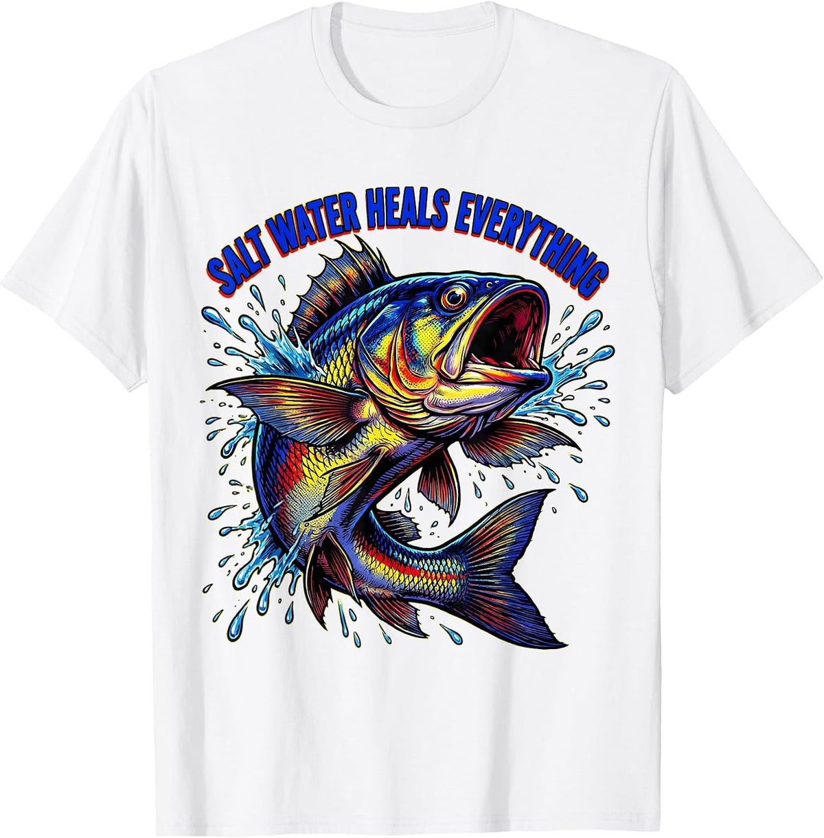 Men's Salt Water Heals Everything Ocean Fish Design T-Shirt - White