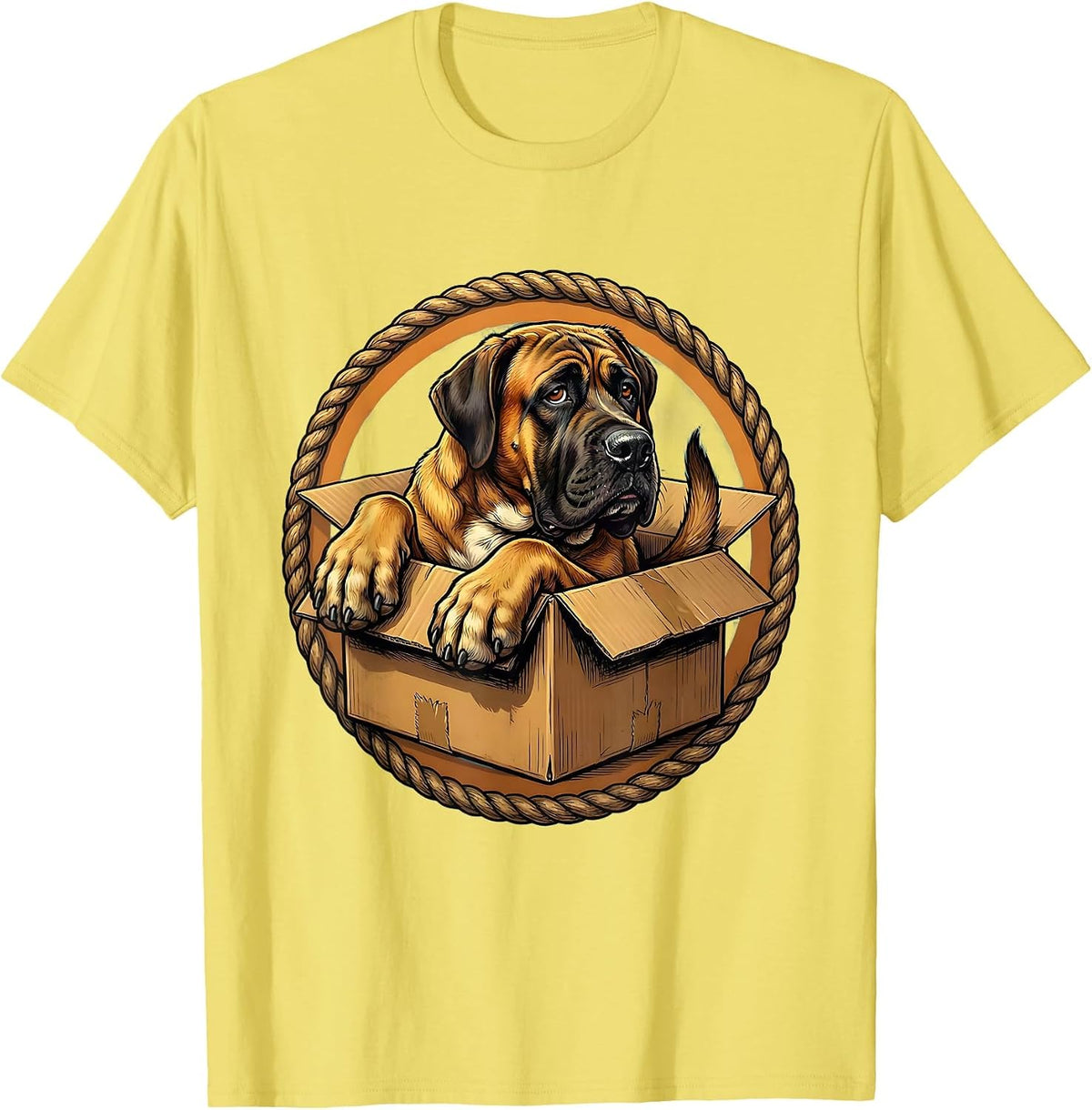 Men's Funny Great Dane Squeezing Into Tiny Box T-Shirt - Lemon Yellow