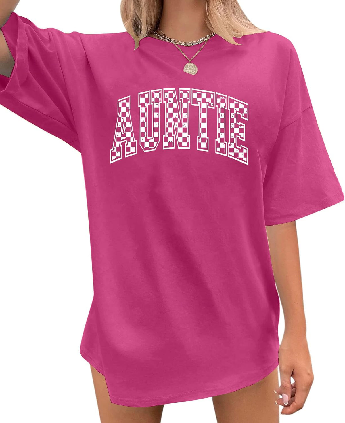 Auntie Shirts for Women: Oversized Aunt T-Shirt Auntie Letter Print Short Sleeve Tops - Pink2
