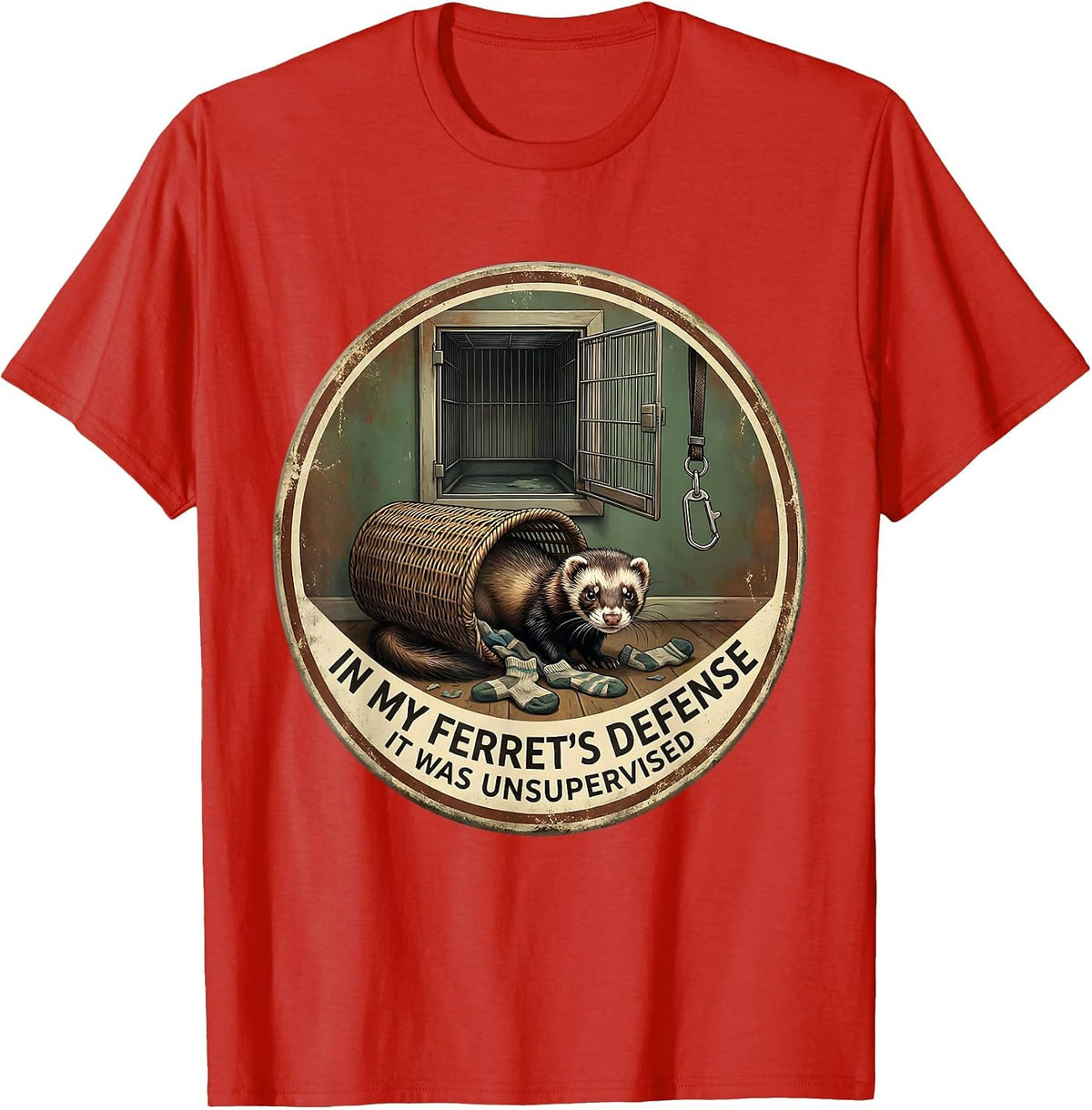 In My Ferret's Defense, It Was Unsupervised Funny T-Shirt, Men, Red, X-Large - As Pictured