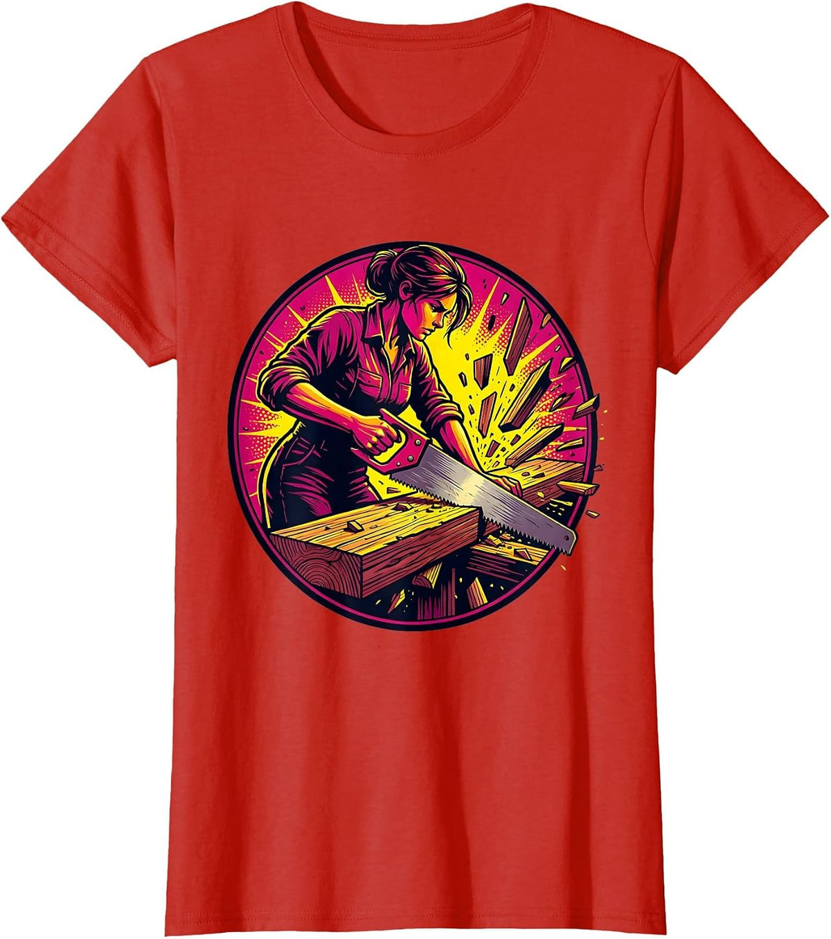 Carpenter Sawing Wood Labor Day Graphic T-Shirt - Red