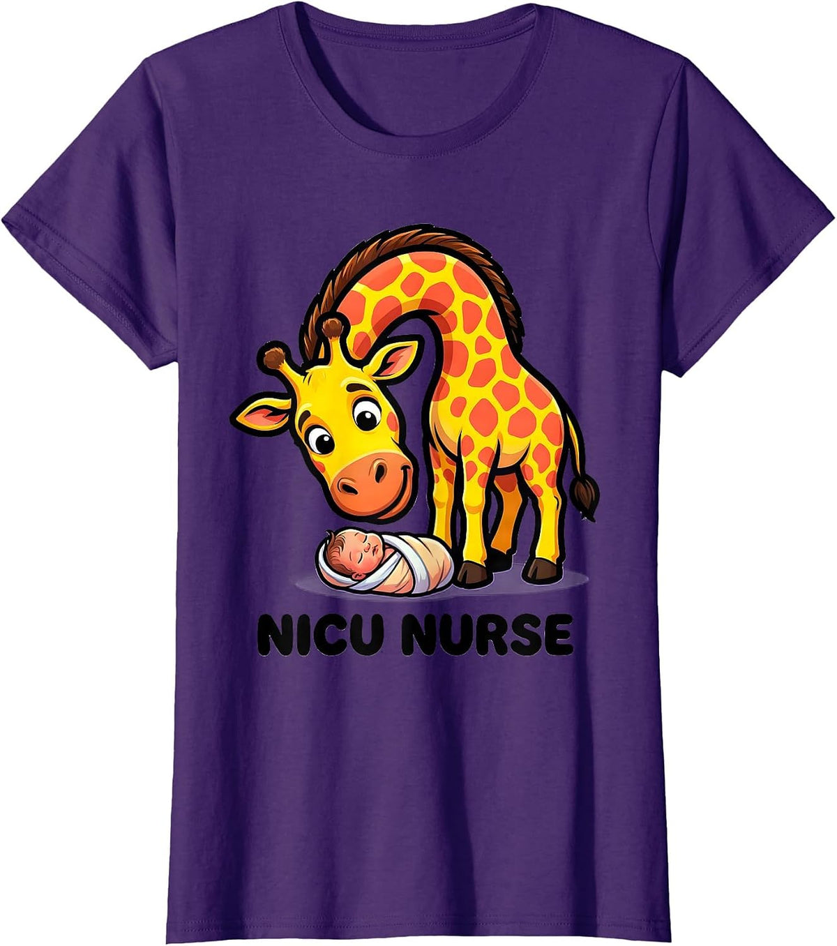 Women's NICU Nurse Cute Giraffe Cartoon Pediatric Nurse Practitioner T-Shirt - Purple