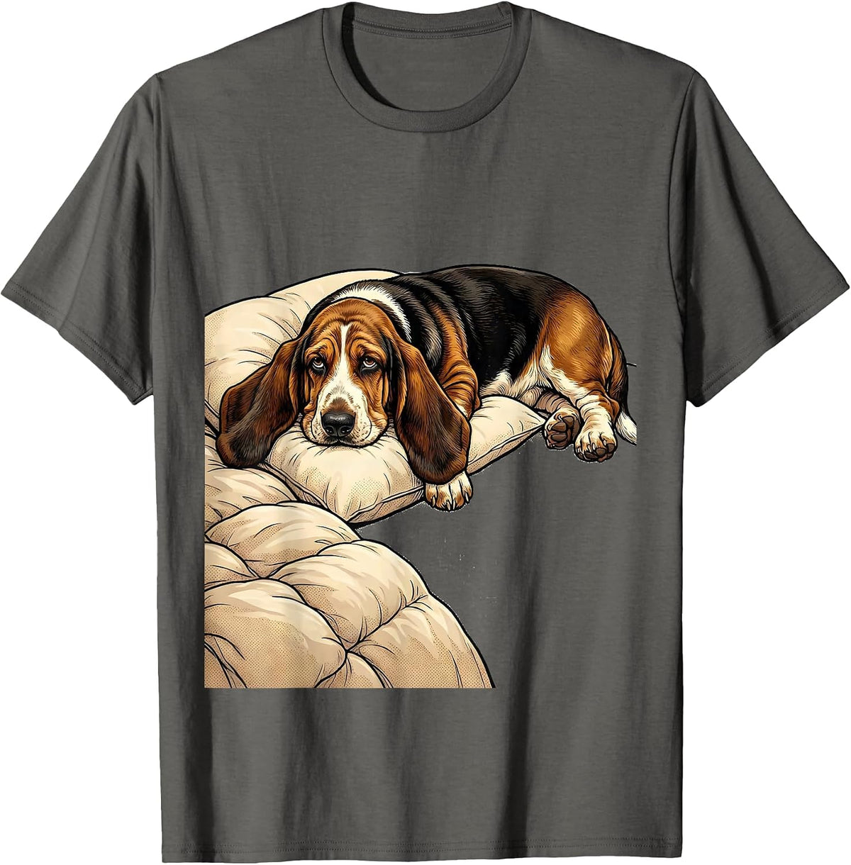Basset Hound Sleeping Pajamas Nightgown T-Shirt - Asphalt Grey