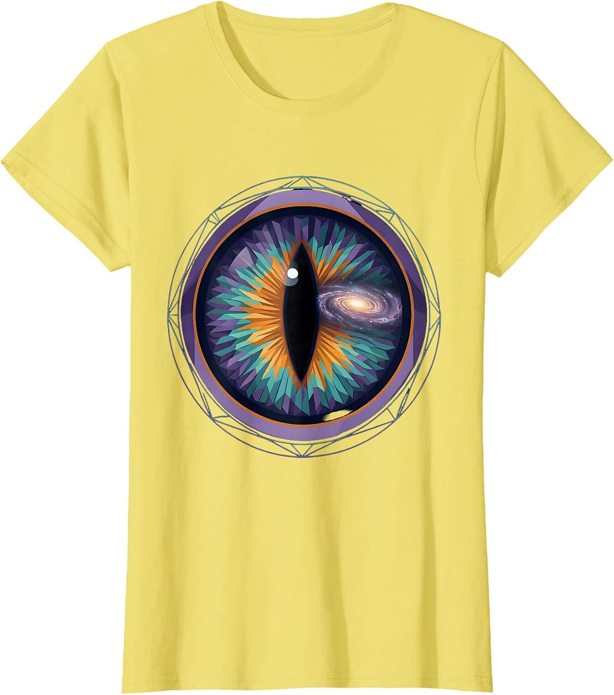 Women's Cat Eye Galaxy Reflection Cosmic Universe Art T-Shirt - Lemon Yellow