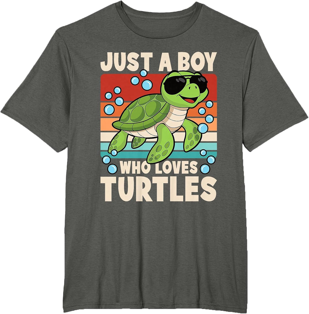 Just A Boy Who Love Turtles Retro Sea Turtle Boys Kids T-Shirt - Asphalt Grey