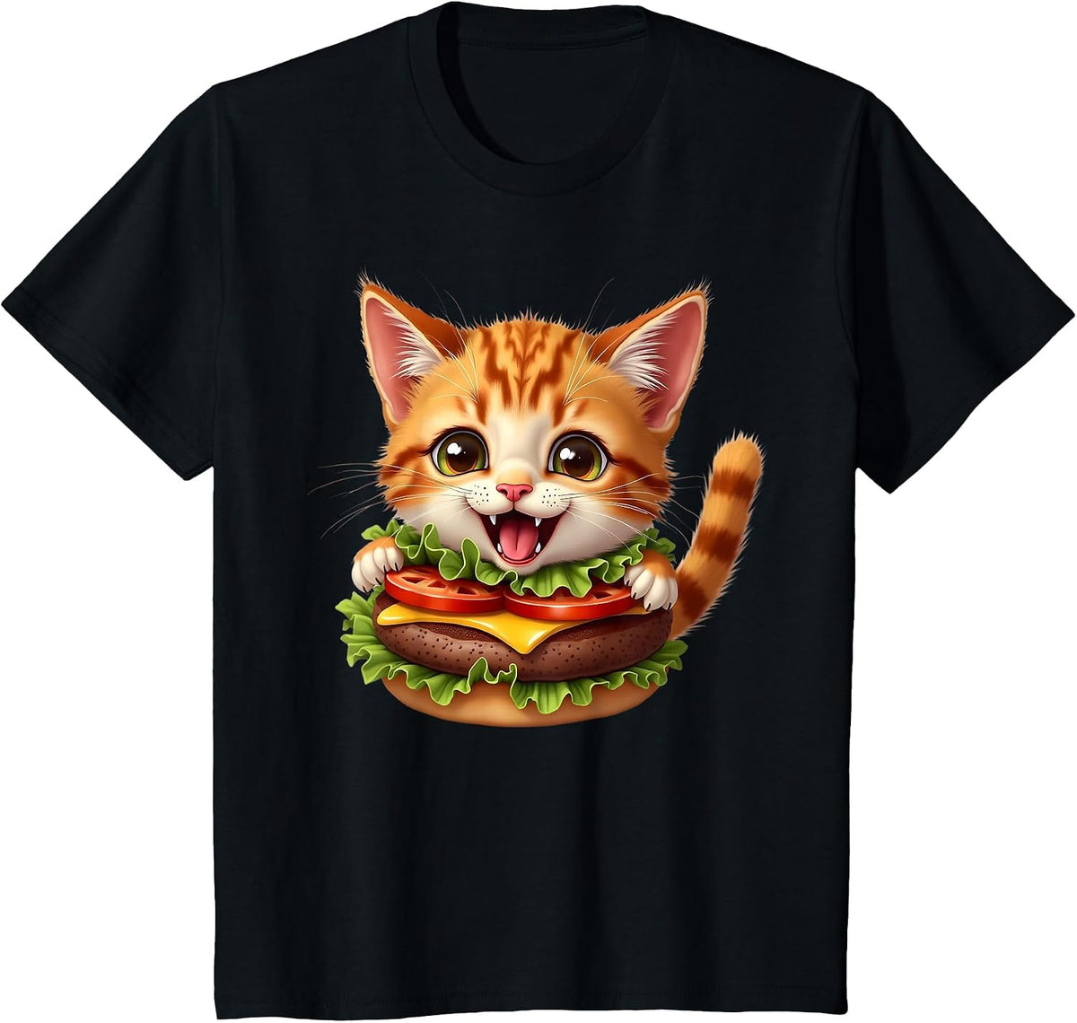 Funny Fast Food Cat Burger Lover Cute Cats Cheeseburger T-Shirt - Black