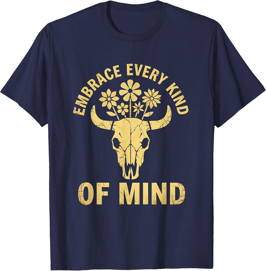 Embrace Every Kind of Mind Autism Awareness Design T-Shirt - Navy Blue