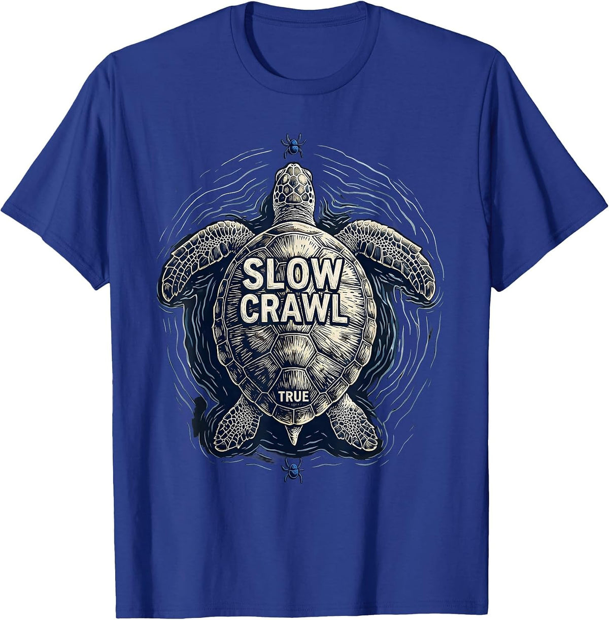 Slow Crawl True Vintage Sea Turtle Lover Artwork T-Shirt - Royal Blue