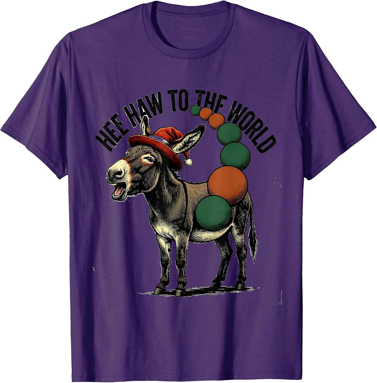 Men's Hee Haw To The World Vintage Donkey Santa Hat Farm Animal T-Shirt - Purple