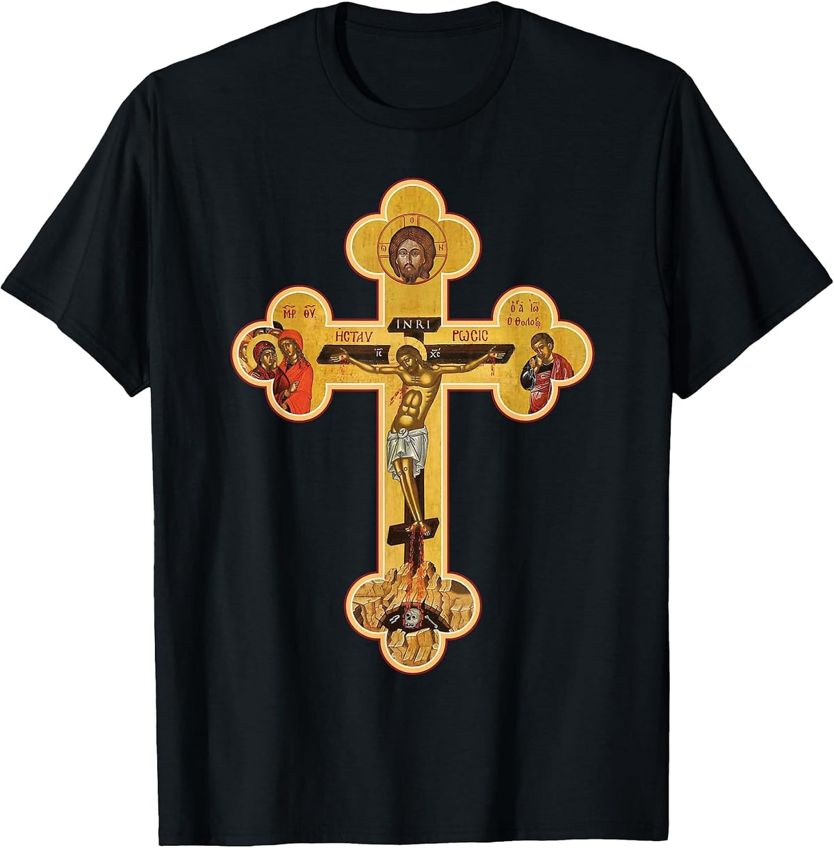 Greek Orthodox Jesus Christ Cross Icon T-Shirt - Black