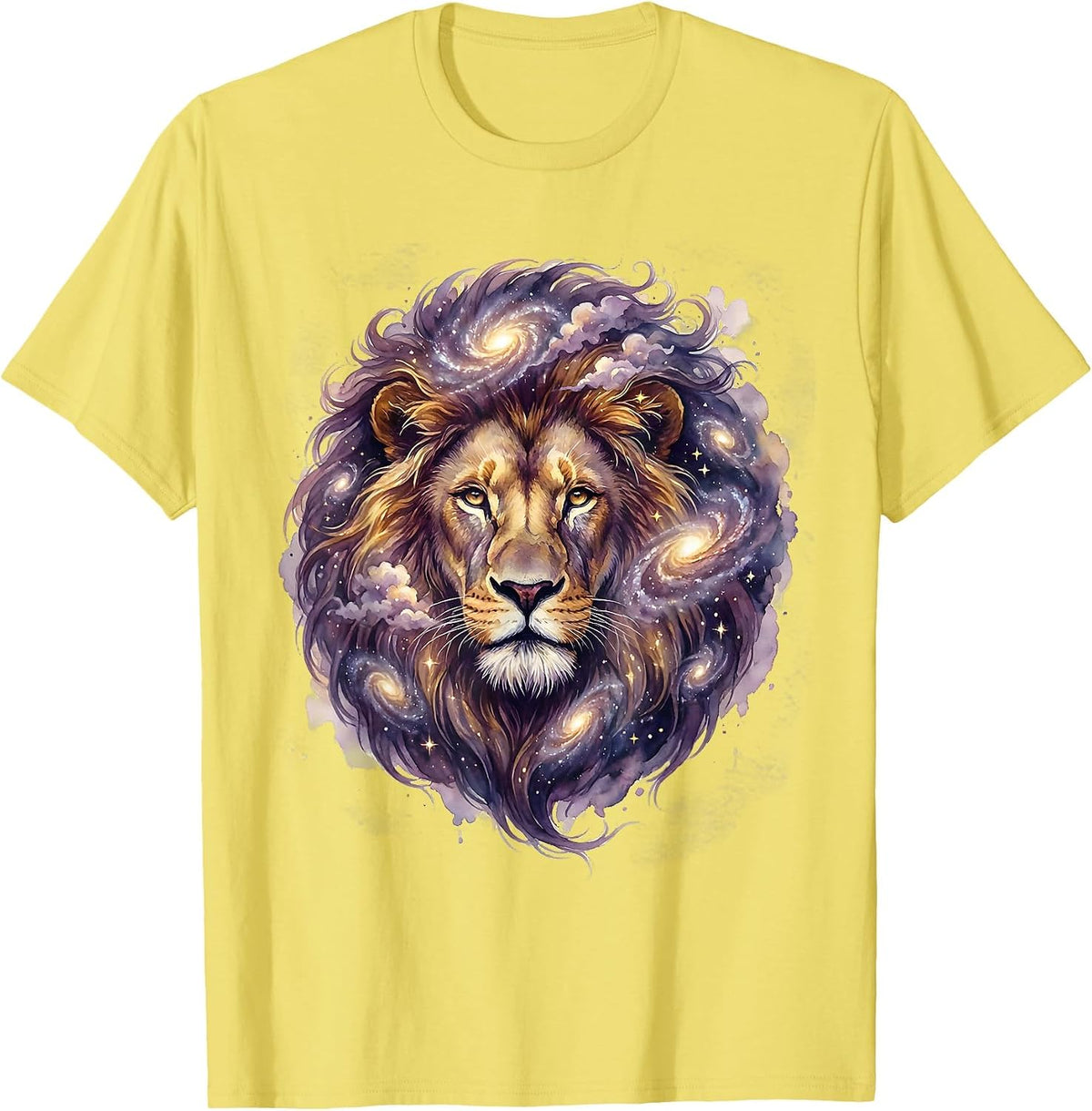 Men's Cosmic Lion Galaxy Mane Illustration T-Shirt - Lemon Yellow