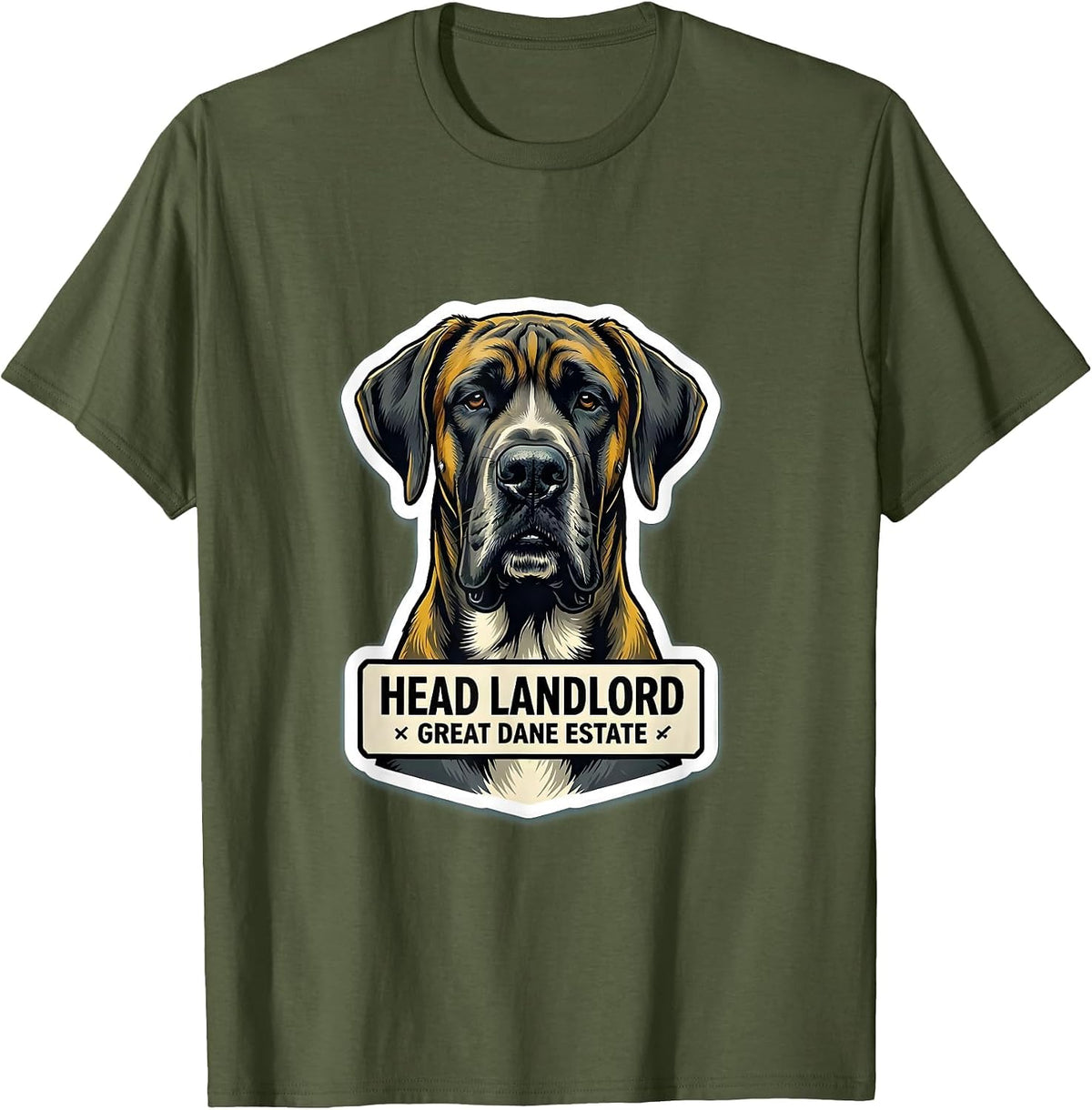 Head Landlord Great Dane Estate Funny Dog Meme Dog Owner T-Shirt - Olive Green