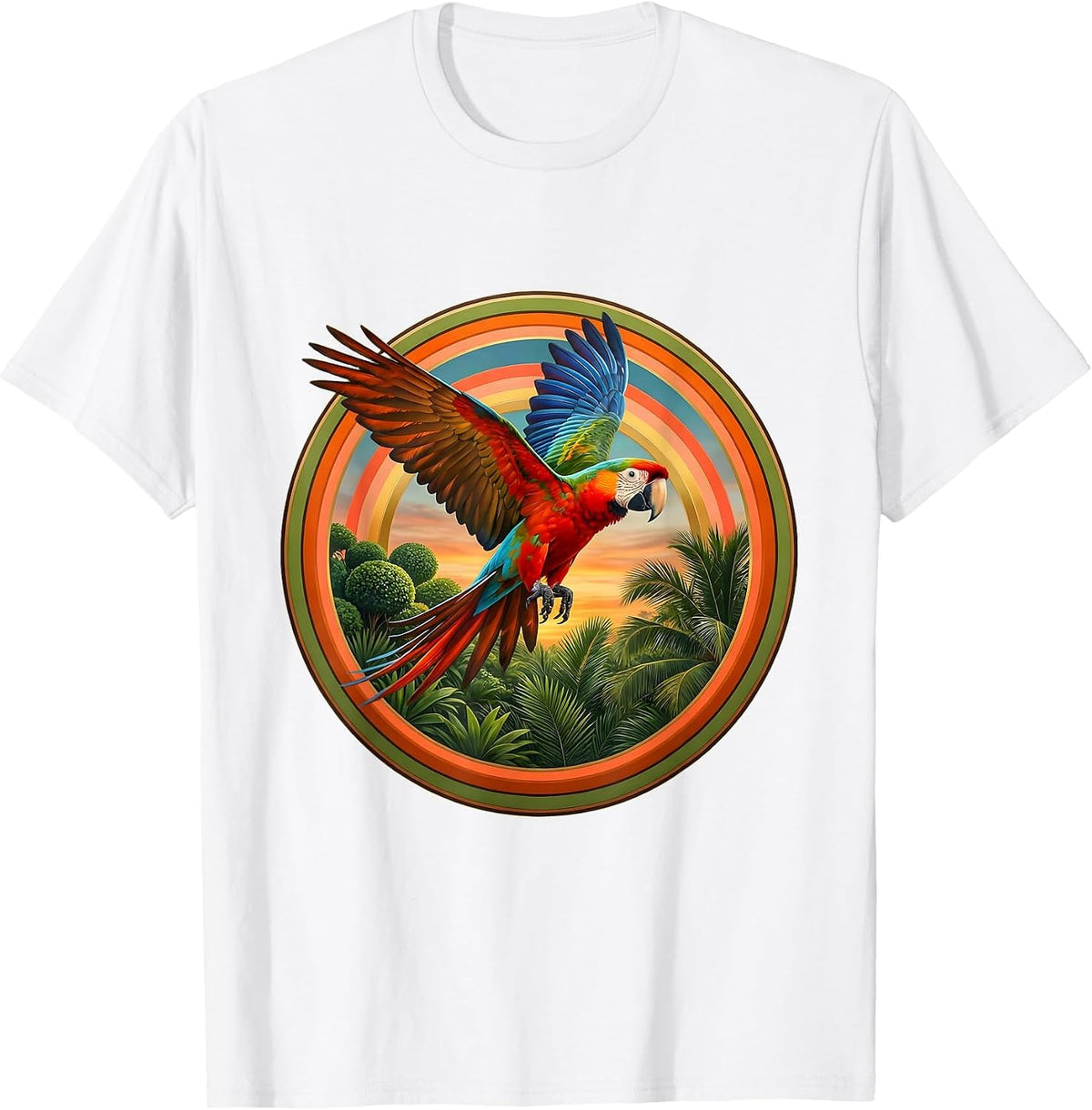 Puerto Rican Parrot in Flight Jungle Illustration T-Shirt - White